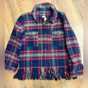 $75 Freshman Plaid Flannel Fall Girls Jacket Shacket Fringe Western Festival